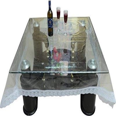NavaHome Basics Kartikey PVC Waterproof 4 Seater Square Dining Table Cover Cloth Transparent with White Border Lace 60x60 inches, Standard (KHFPCWL_61_60x60)