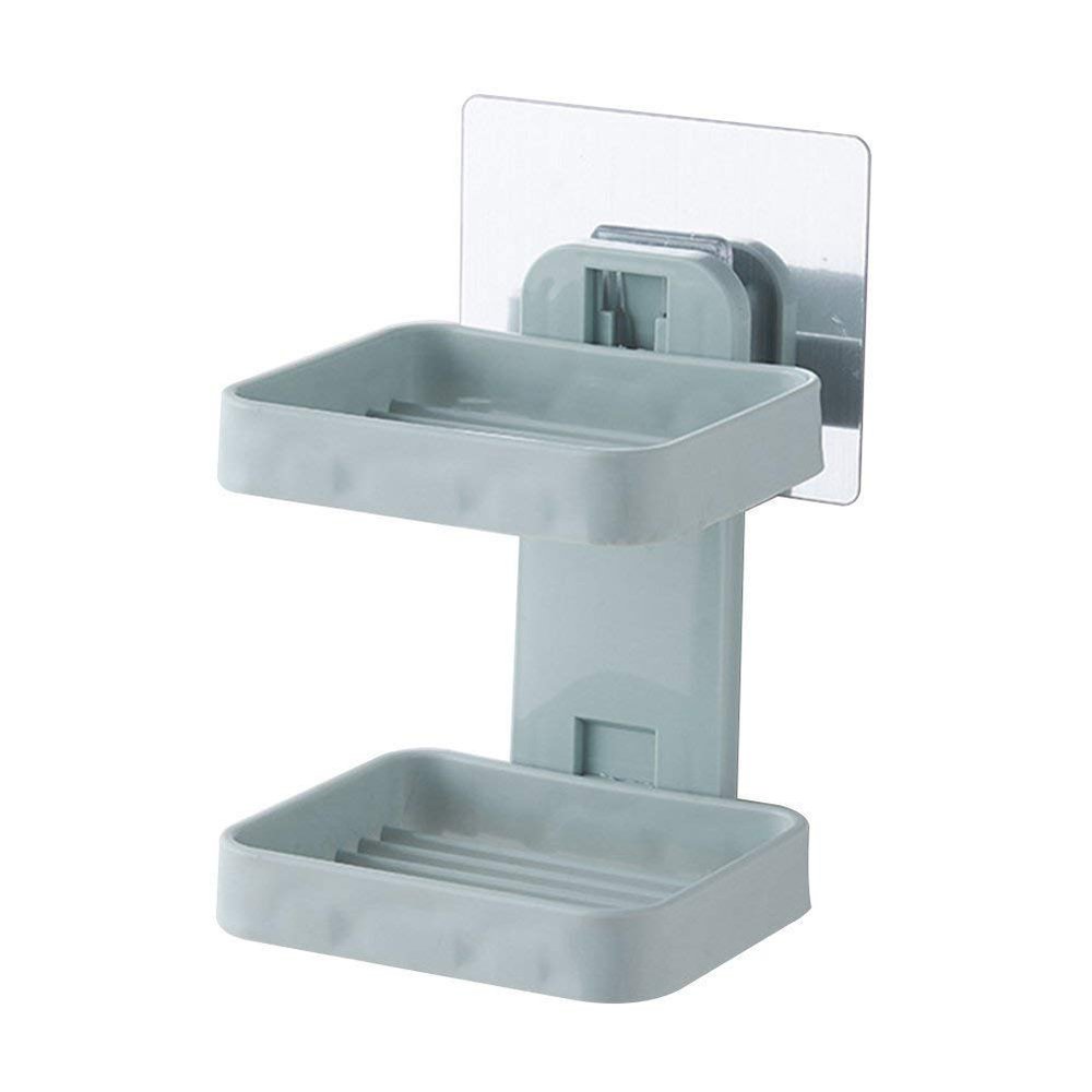 KINZILLA Plastic Double Layer Soap Box Sucker Wall Mounted Holder (Medium, Multicolor)