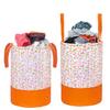 PrettyKrafts 45L Non Woven Leaves Printed Round Foldable Large Laundry Bag/Basket With Handle, Freestanding Clothes Storage Organizer for Bedroom, Bathroom, Dorm (36x36x45cm, Orange, Set of 2) view 1