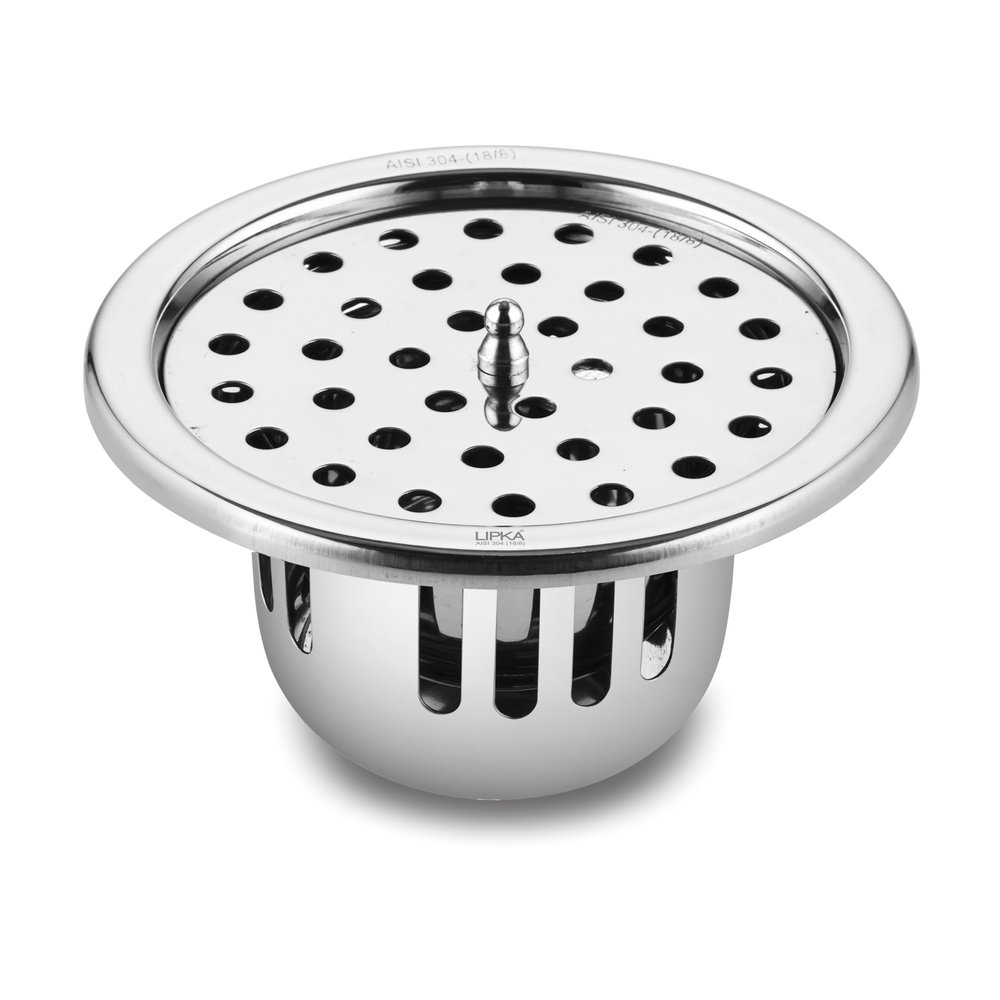 LIPKA Round Floor Drain |304-Grade Stainless Steel |5 Inches| with Cockroach Trap/Jali & Lid|