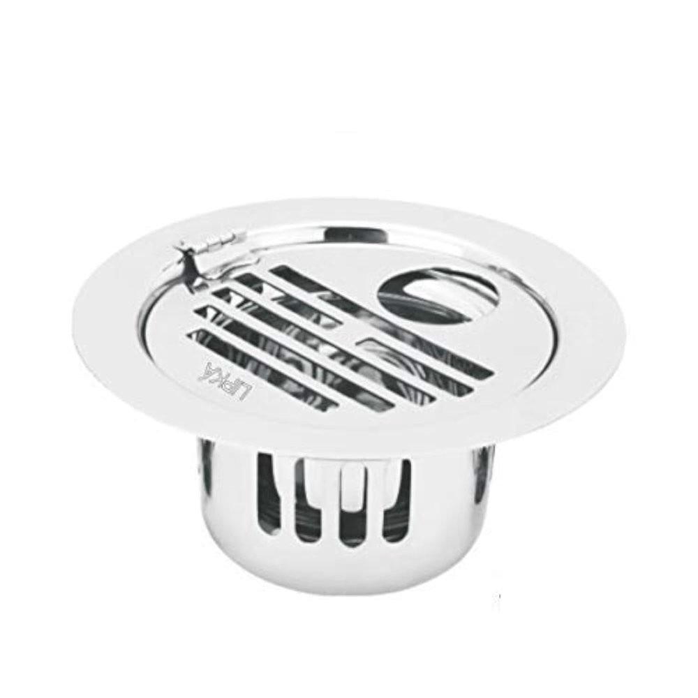 LIPKA Golden Classic Jali Round Flat Cut Floor Drain |304-Grade Stainless Steel |5 Inches| with Cockroach Trap, Hinge & Hole|