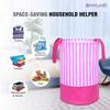 PrettyKrafts 45L Non Woven Stripe Printed Round Foldable Large Laundry Bag/Basket With Handles, Freestanding Clothes Storage Organizer for Bedroom, Bathroom, Dorm (36x36x45cm, Pink, Set of 2) view 2
