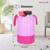 PrettyKrafts 45L Non Woven Stripe Printed Round Foldable Large Laundry Bag/Basket With Handles, Freestanding Clothes Storage Organizer for Bedroom, Bathroom, Dorm (36x36x45cm, Pink, Set of 2) view 3