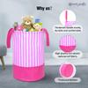 PrettyKrafts 45L Non Woven Stripe Printed Round Foldable Large Laundry Bag/Basket With Handles, Freestanding Clothes Storage Organizer for Bedroom, Bathroom, Dorm (36x36x45cm, Pink, Set of 2) view 4
