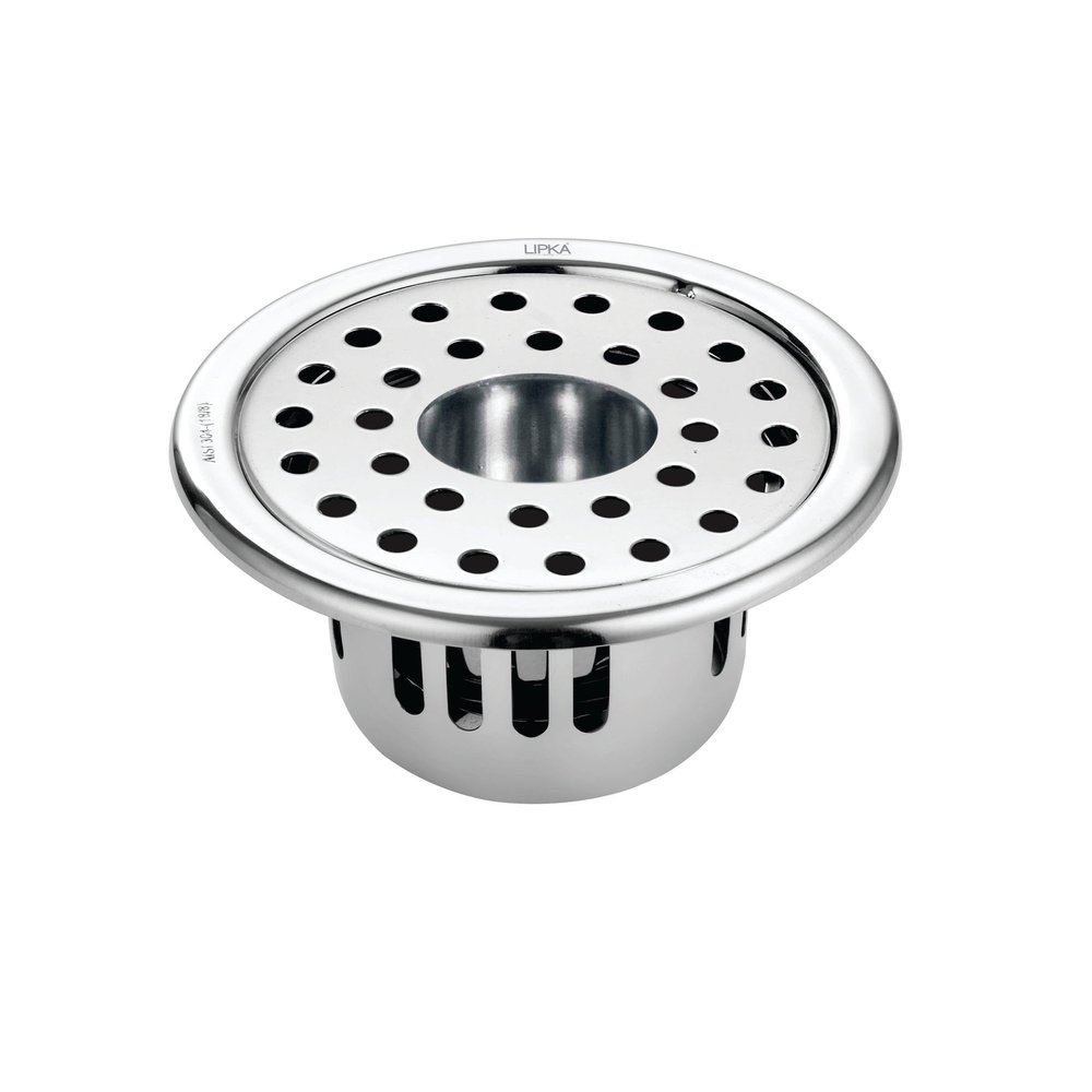 LIPKA Round Floor Drain |304-Grade Stainless Steel |5 Inches| with Cockroach Trap/Jali & Hinge|