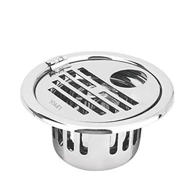 LIPKA 5 Inch Golden Classic Jali Round Floor Water Drain/Plain Jali |304-Grade Stainless Steel | Grating Trap Drain Cover with Cockroach Trap for Bathroom and Kitchen Rust Free Corrosion Resistant