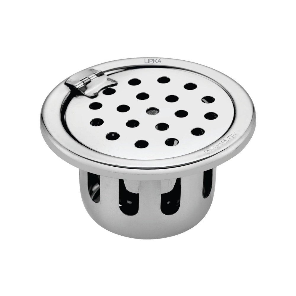 LIPKA 5-Inch Round Floor Drain with Cockroach Trap & Hinge | 304-Grade Stainless Steel Jali | Bathroom, Kitchen & Balcony Drain Cover | Rust-Proof & Durable