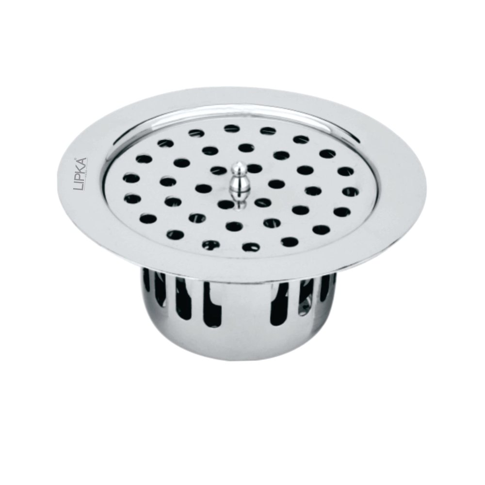 LIPKA Round Flat Cut with Lid Floor Drain |304-Grade Stainless Steel |5.5 Inches| with Cockroach Trap/Jali |