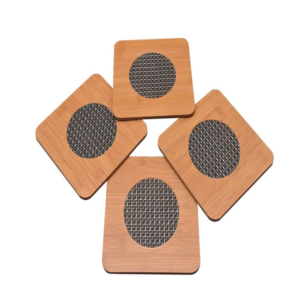 Yellow Weaves 4 Pieces Bamboo Wood Coasters or Heat Insulation Pad/Table Mats Placemats for Big Pans Pots- (15 X 15 Cms)