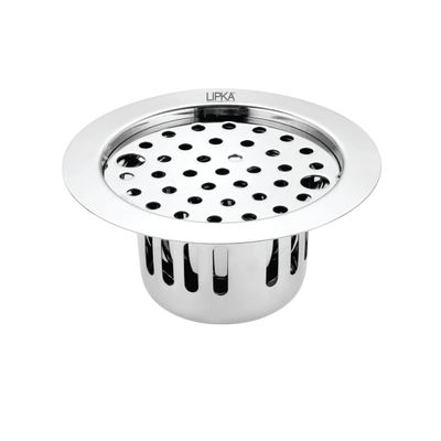 LIPKA Round Flat Cut Floor Drain | 304-Grade Stainless Steel | 5.5 Inches |Floor Drain with Cockroach Trap & Jali