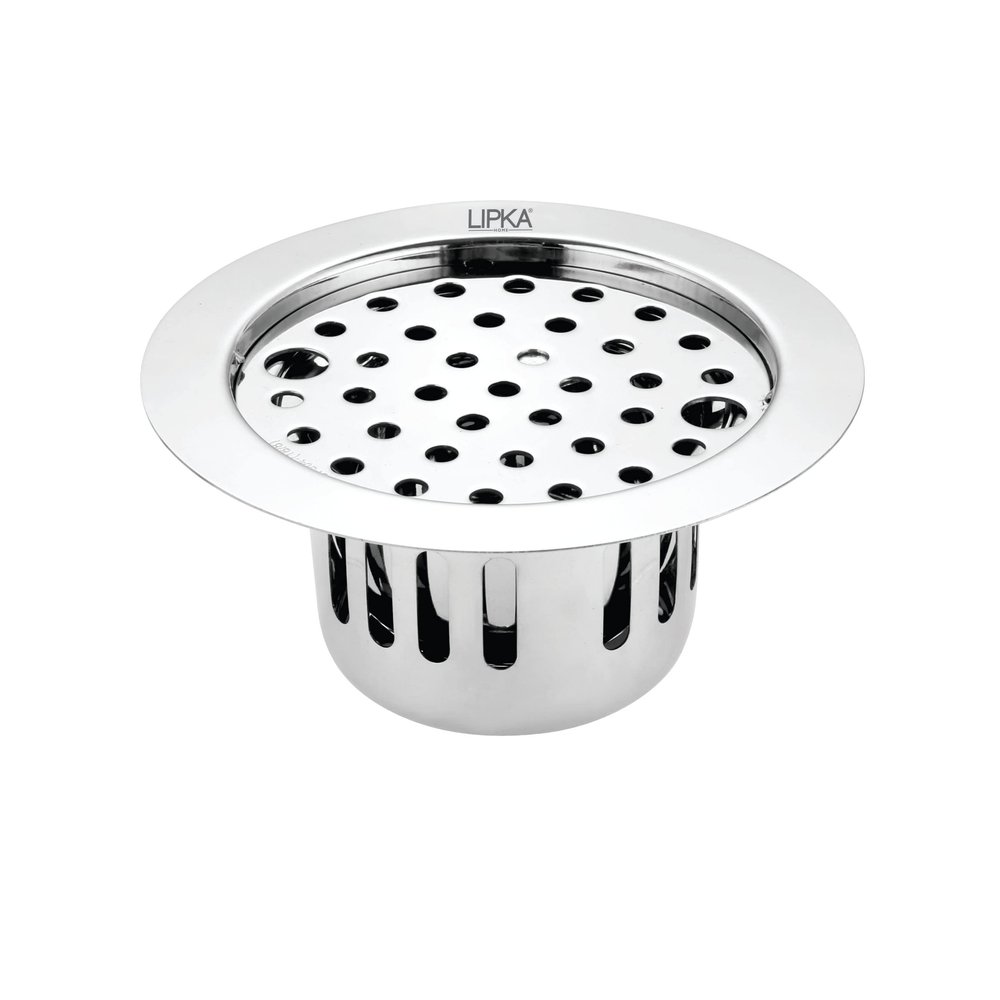 LIPKA Round Flat Cut Floor Drain | 304-Grade Stainless Steel | 5.5 Inches |Floor Drain with Cockroach Trap & Jali