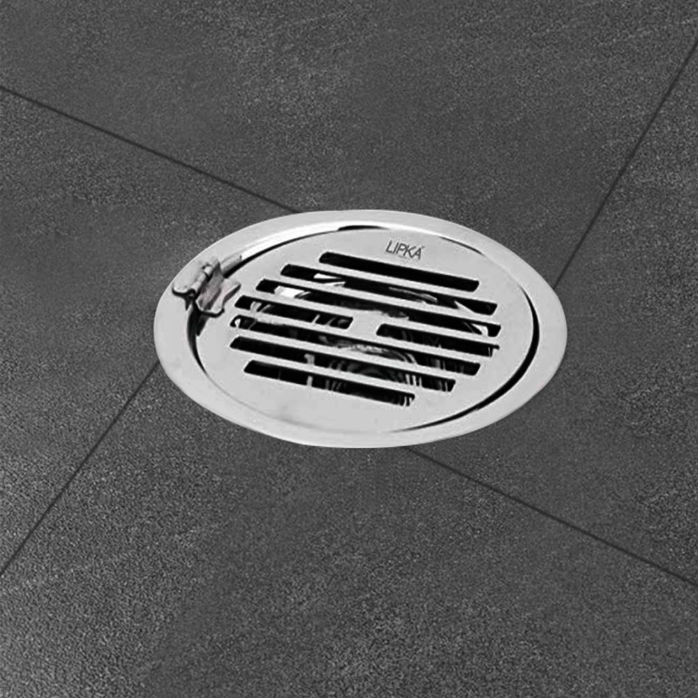 LIPKA Golden Classic Jali Round Floor Drain |304-Grade Stainless Steel |4 Inches| with Cockroach Trap & Hinge|