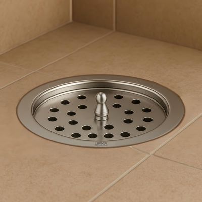 LIPKA Round Floor Drain | 304-Grade Stainless Steel Drain Jali | 4 Inches |Bathroom Floor Drainer with Cockroach Trap/Jali & Lid | Silver