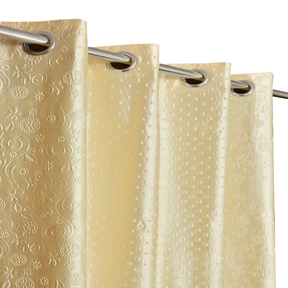 HOME UTSAV Embossed Pyramid Solid Punching Heavy Curtains for Window 5 Feet, Pack of 2, Cream