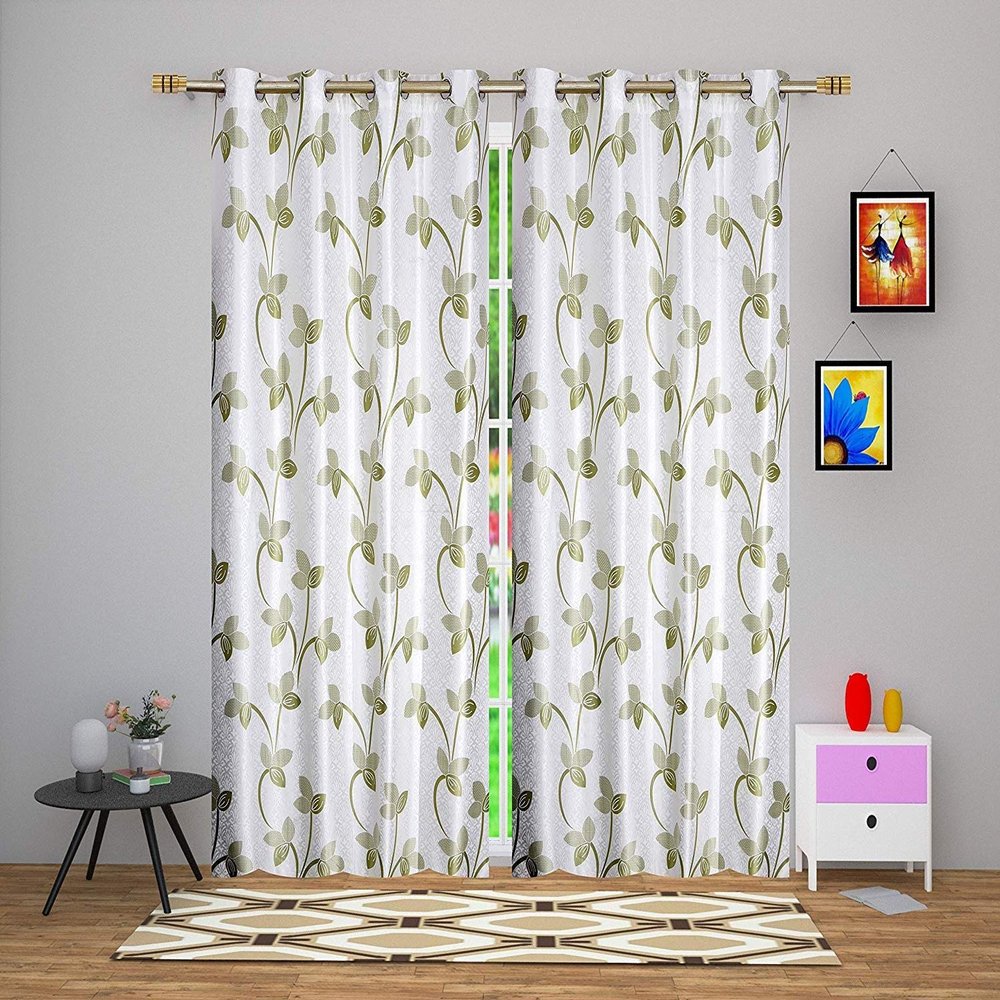Kiara Creations Premium Polyester Pearl Printed Curtains for Window- 5 Feet (Pack of 2) Green