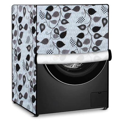 Stylista Waterproof Front Load Washing Machine Cover Compatible for Haier 6 kg, 6.5 kg, 7 kg & 7.5 kg Petals Pattern Grey