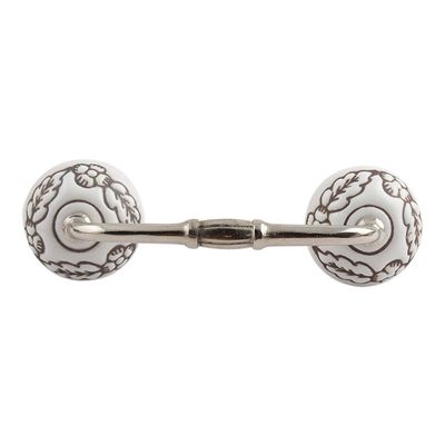 Indian-Shelf 1 Pack White Kitchen Cabinet Handles for Drawer Pulls Door Dresser Silver Hardware 6" Hole to Hole -BH-75-CK-1356