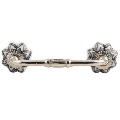 Indian-Shelf 1 Pack White Kitchen Cabinet Handles for Drawer Pulls Door Dresser Silver Hardware 6'' Hole to Hole -BH-406-CK-215