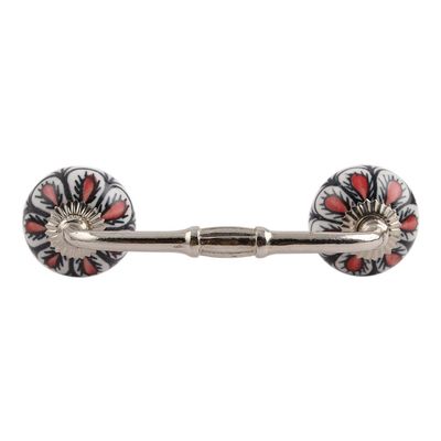 Indian-Shelf 1 Pack Red Kitchen Cabinet Handles for Drawer Pulls Door Dresser Silver Hardware 6'' Hole to Hole -BH-152-CK-03