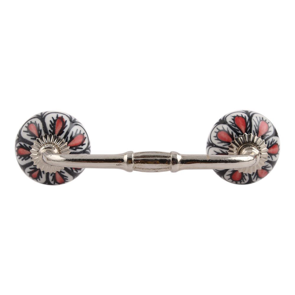 Indian-Shelf 1 Pack Red Kitchen Cabinet Handles for Drawer Pulls Door Dresser Silver Hardware 6'' Hole to Hole -BH-152-CK-03