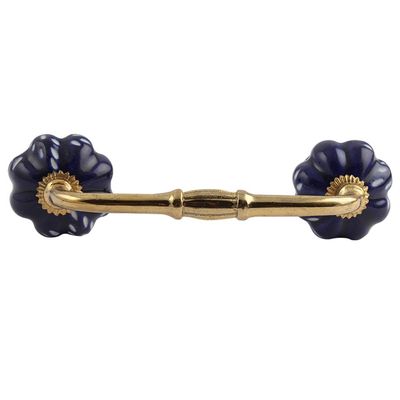 Indian-Shelf 1 Pack Blue Unique Drawer Handles Decorative Cabinet Pulls Gold Hardware 6'' Hole to Hole -BH-56 (CK-1333)