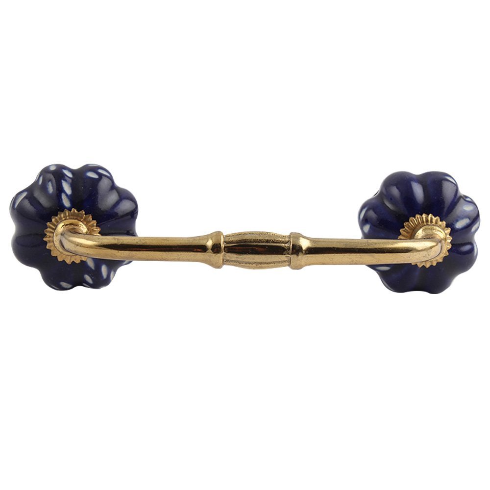 Indian-Shelf 1 Pack Blue Unique Drawer Handles Decorative Cabinet Pulls Gold Hardware 6'' Hole to Hole -BH-56 (CK-1333)