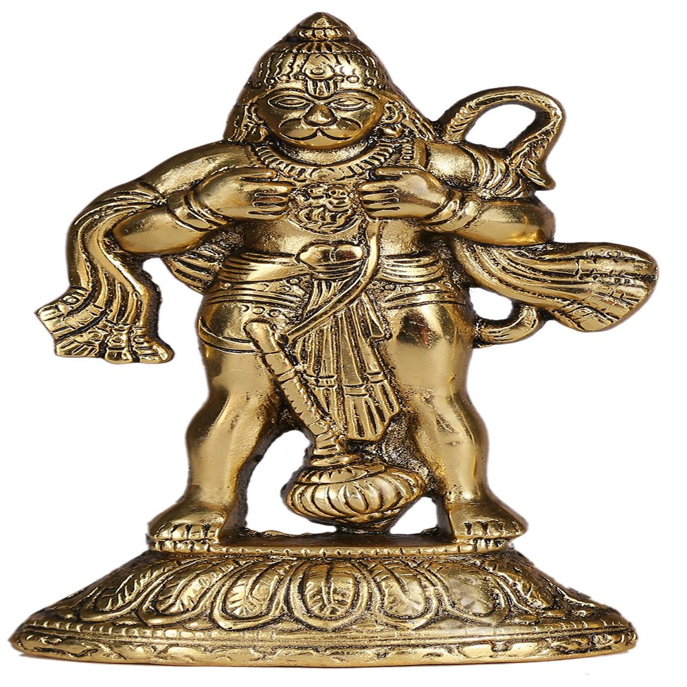 Trendy Crafts Handmade Metal Hanuman Murti Statue Idol for Home, Office Decor, Gift & Puja (7 X 4 X 1.5 inches, Gold)