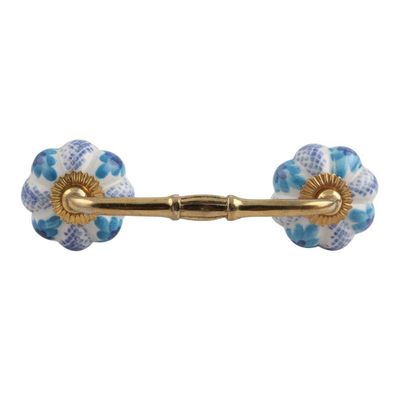 Indian-Shelf 1 Pack Blue Unique Drawer Handles Decorative Cabinet Pulls Gold Hardware 6'' Hole to Hole -BH-127-MCK-20