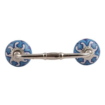 Indian-Shelf 1 Pack Blue Kitchen Cabinet Handles for Drawer Pulls Door Dresser Silver Hardware 6'' Hole to Hole Rust Free