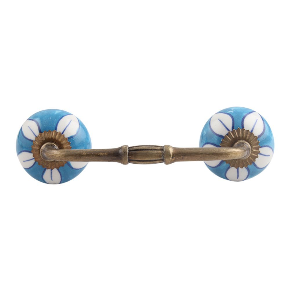 Indian-Shelf 1 Pack Ceramic Blue Cabinet Pulls Flower Vintage Kitchen Drawer Handles Door Dresser Handles Antique Hardware 4'' Hole to Hole -BH-88-CK-64