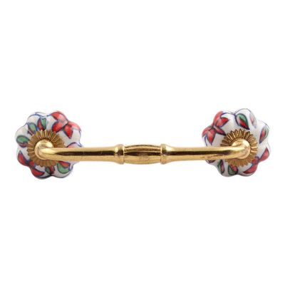 Indian-Shelf 1 Pack Red Unique Drawer Handles Decorative Cabinet Pulls Gold Hardware 6'' Hole to Hole -BH-320-CK-182