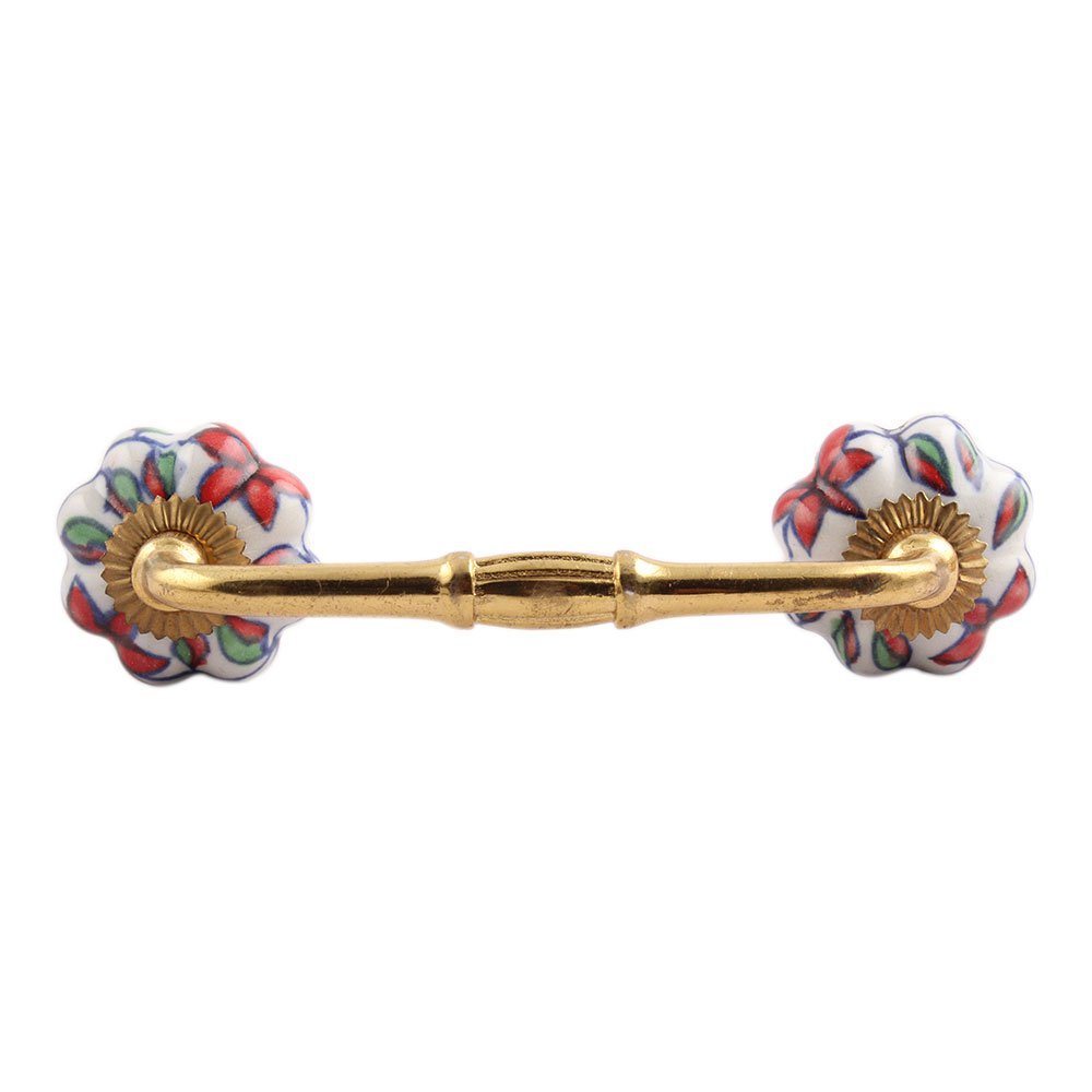 Indian-Shelf 1 Pack Red Unique Drawer Handles Decorative Cabinet Pulls Gold Hardware 6'' Hole to Hole -BH-320-CK-182