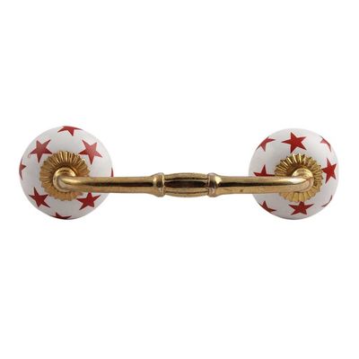 Indian-Shelf 1 Pack Red Unique Drawer Handles Decorative Cabinet Pulls Gold Hardware 6'' Hole to Hole -BH-198-CK-1190