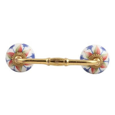 Indian-Shelf 1 Pack White Unique Drawer Handles Decorative Cabinet Pulls Gold Hardware 6'' Hole to Hole -BH-415-CK-258