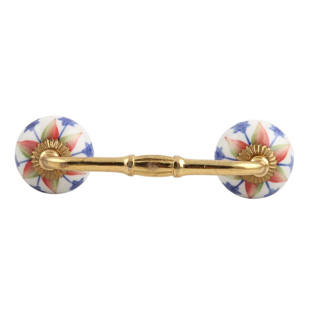 Indian-Shelf 1 Pack White Unique Drawer Handles Decorative Cabinet Pulls Gold Hardware 6'' Hole to Hole -BH-415-CK-258