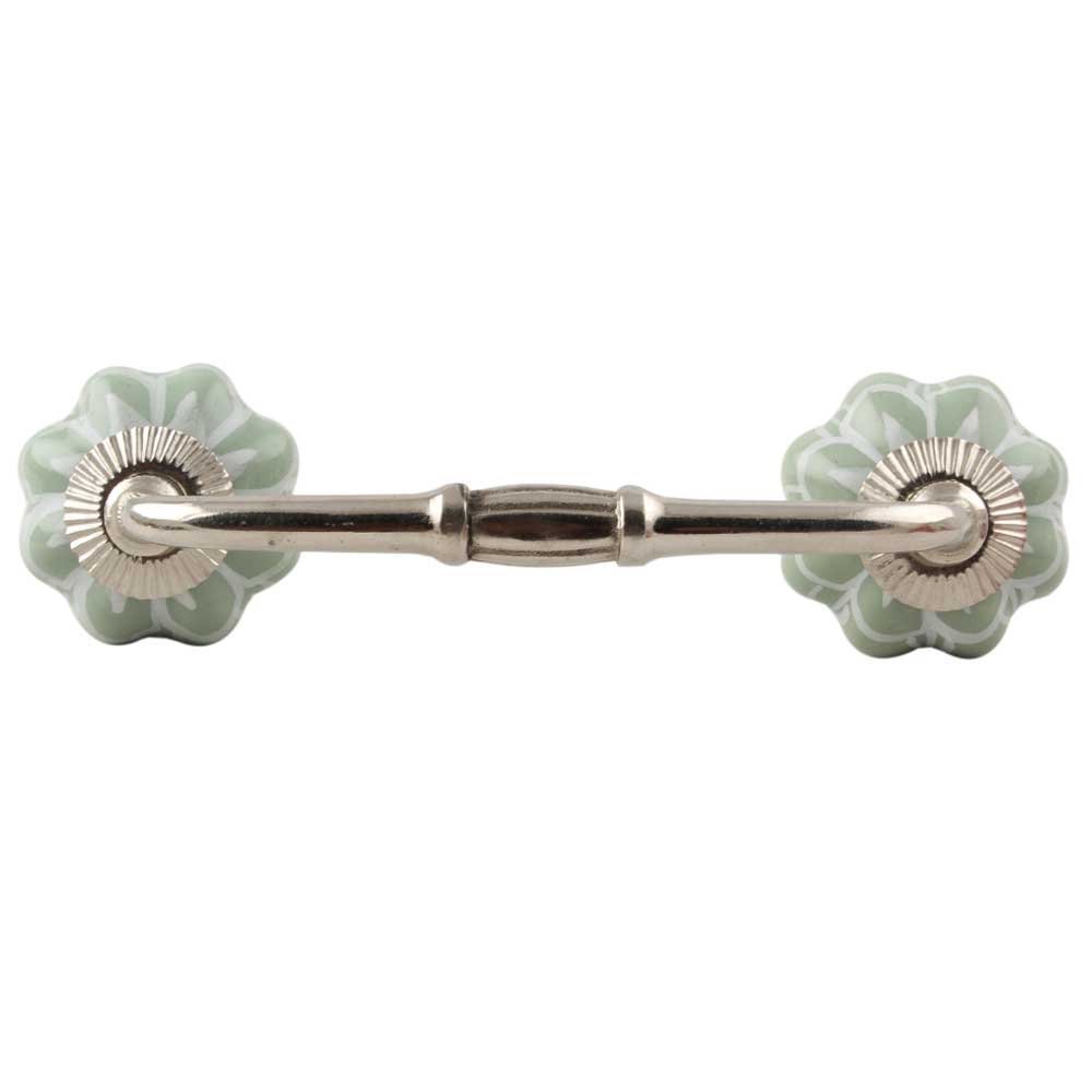 Indian-Shelf 1 Pack Green Kitchen Cabinet Handles for Drawer Pulls Door Dresser Silver Hardware 6'' Hole to Hole -BH-581-CK-1602