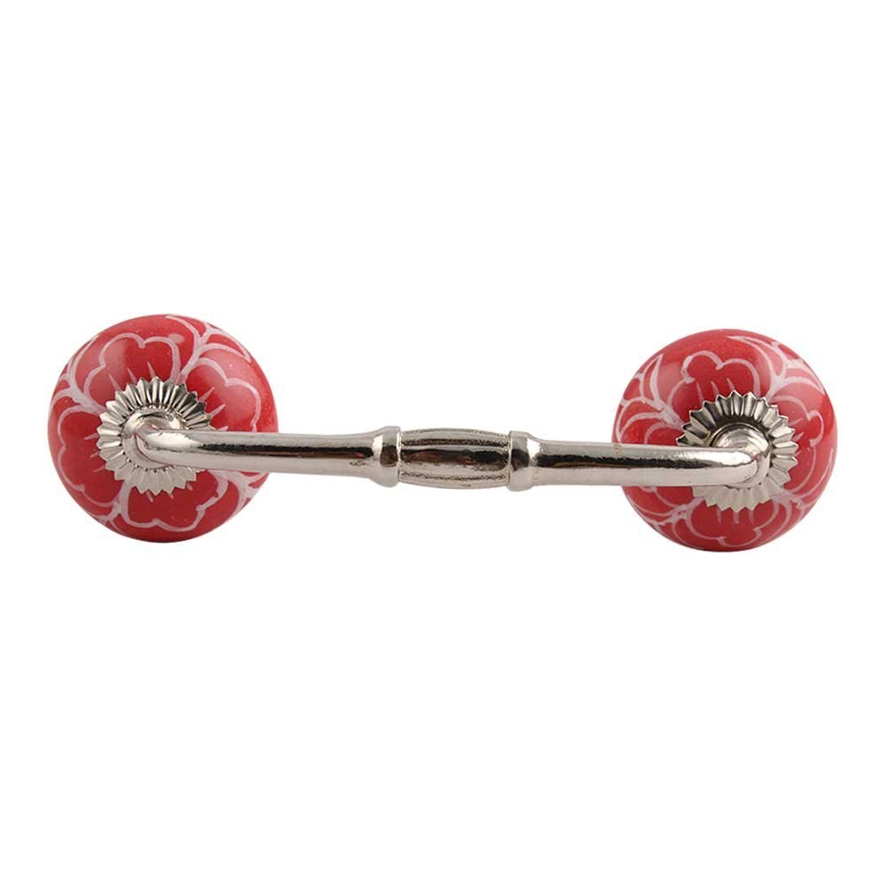 Indian-Shelf 1 Pack Red Kitchen Cabinet Handles for Drawer Pulls Door Dresser Silver Hardware 6'' Hole to Hole -BH-158-CK-10