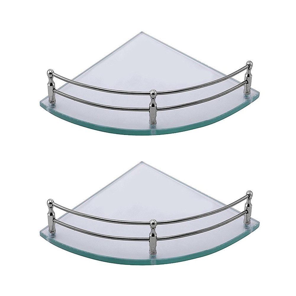 Flaner 6x6 Inch Wall Mount Glass Corner Shelf for Bathroom/Wall Stand/Bathroom Shelf/Wall Storage Shelf/Bathroom Rack/Kitchen Shelf(Pack of 2,Clear)