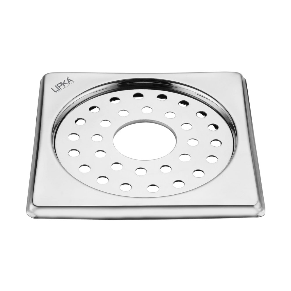 LIPKA Eon Square with Plain Jali Floor Drain |Premium Stainless Steel |6 x 6 Inches| with Hole|