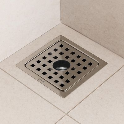 LIPKA 5 x 5 inches YU Square Premium Stainless Steel Floor Water Drain/Plain Floor Drain Jali for Bathroom/Grating Trap Plain Hole Drainer Cover with Lock for Bathroom and Kitchen Silver