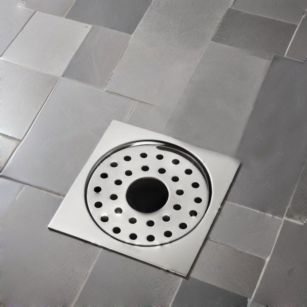 LIPKA Eon Square Flat Cut with Plain Jali Floor Drain |Premium Stainless Steel |6 x 6 Inches| with Hole|