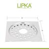 LIPKA Eon Square Flat Cut with Plain Jali Floor Drain |Premium Stainless Steel |6 x 6 Inches| with Hole| view 2