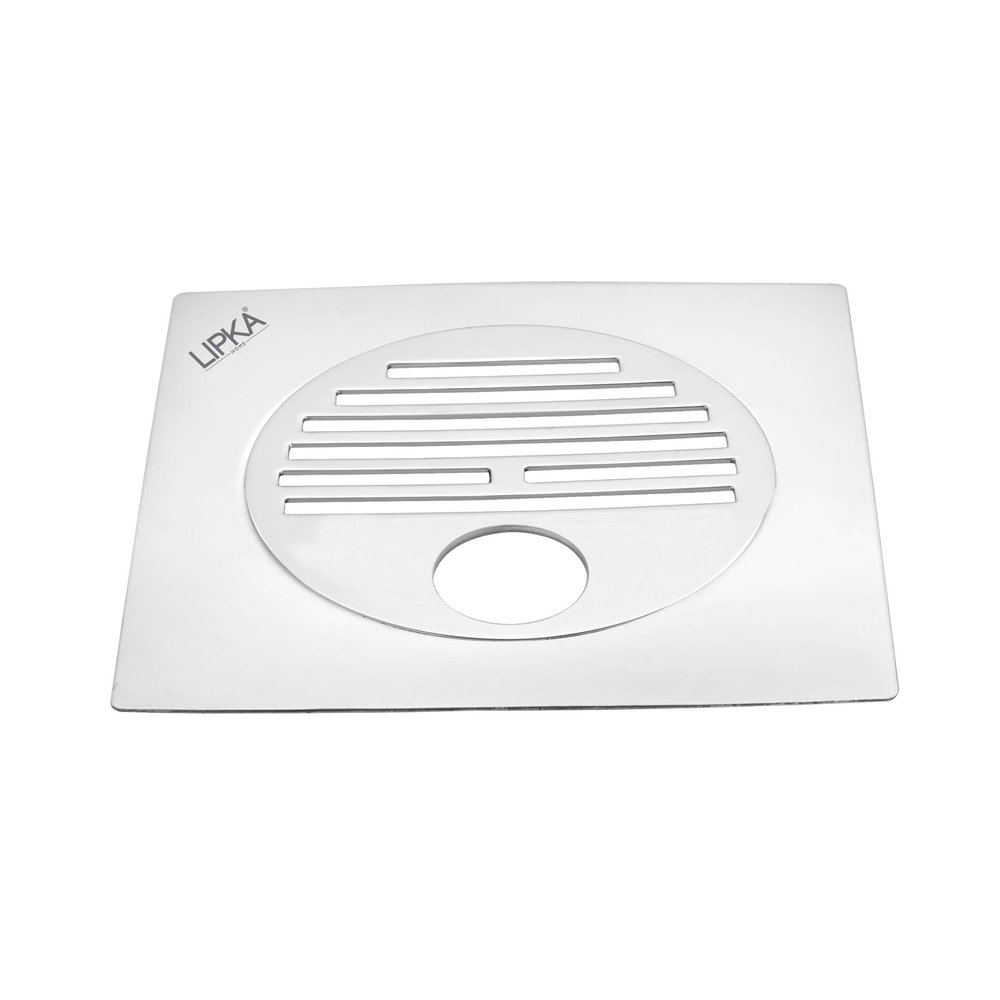 LIPKA Eon Square Flat Cut with Golden Classic Jali Floor Drain |Premium Stainless Steel |6 x 6 Inches| with Hole|