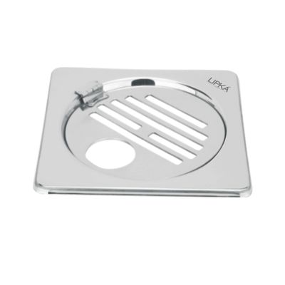 LIPKA Eon Square with Golden Classic Jali Floor Drain |Premium Stainless Steel |5 x 5 Inches| with Hinge & Hole|