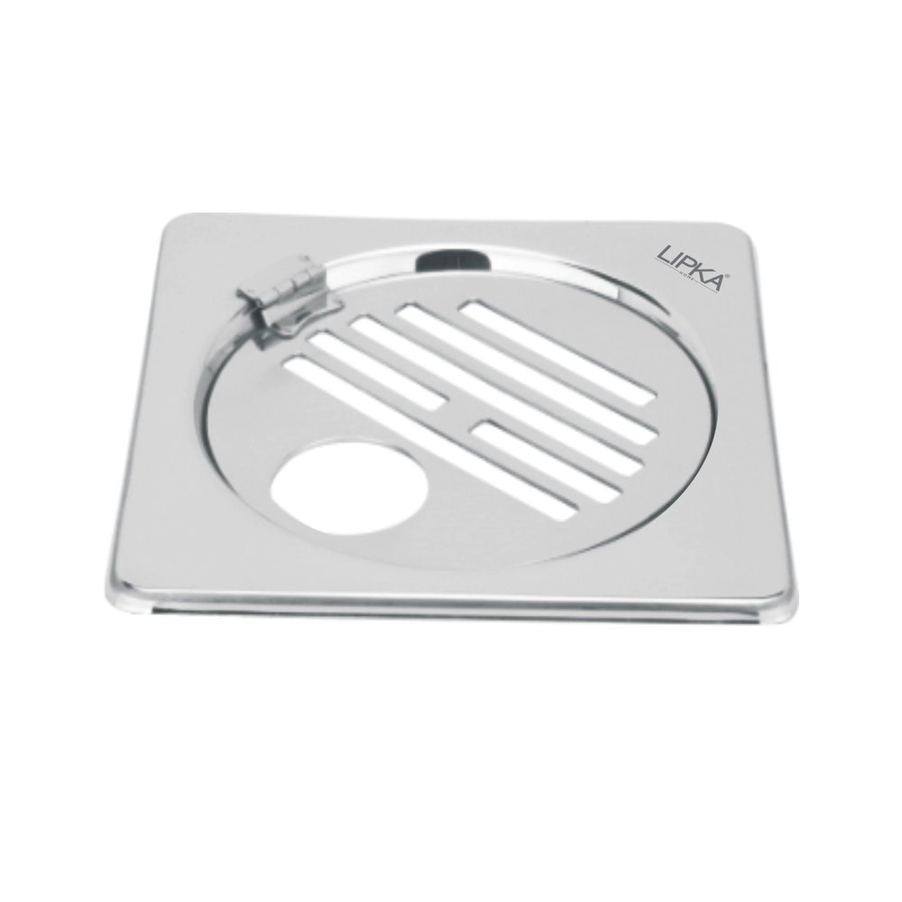 LIPKA Eon Square with Golden Classic Jali Floor Drain |Premium Stainless Steel |5 x 5 Inches| with Hinge & Hole|