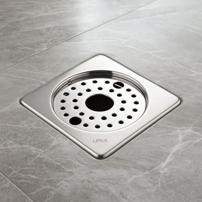 LIPKA Eon Square with Plain Jali Floor Drain |Premium Stainless Steel |5 x 5 Inches| with Lock & Hole|