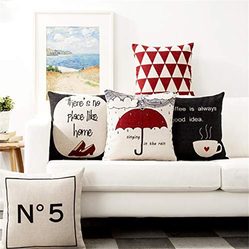 ELEMENTARY - basics redefined Fine Polyester Red, Black and White Decorative Throw Pillows/Cushion Covers Set of 5 (12x12 inches)