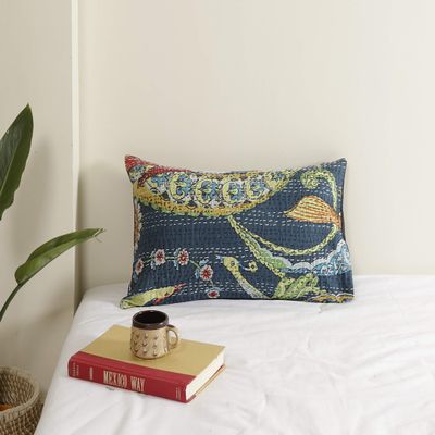 Ravaiyaa - Attitude is everything Kantha Pillow Cover Cotton Pillow Cushion Case Bed Sofa Decor 12" x 20" Inch (Teal Green)