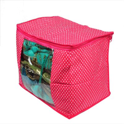 Sunesh Creation Red with White Polka Dots Print Clothes/Lehenga/Saree Cover Bag with Zip Closure for Storage and Gift Purpose (41x33x23cm)