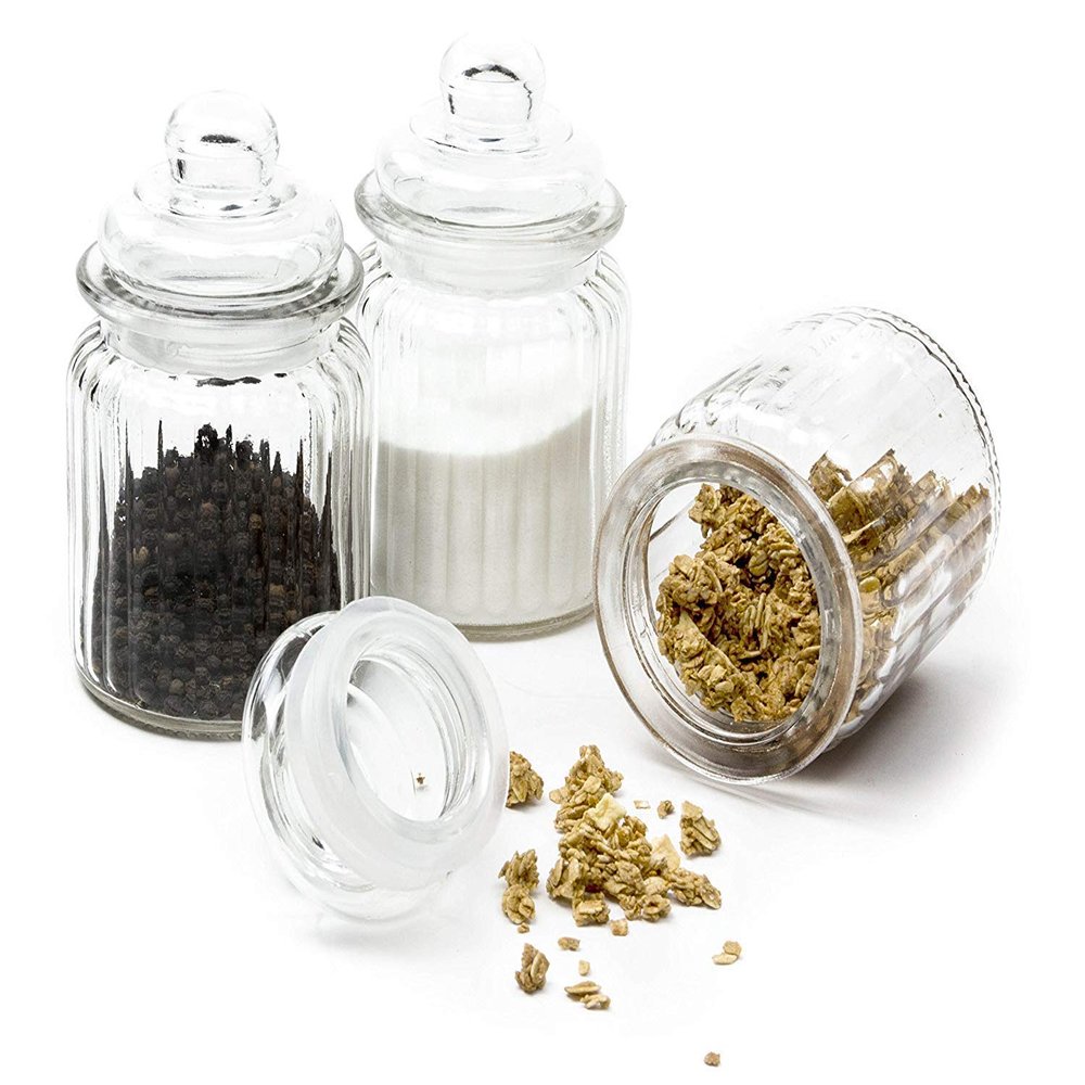 S.K.SALES Set of 3 Glass Jar and Container with Unique Shape Air Tight Lid 300 ml Storage jar Pickle Spice Food Storage Containers Transparent Storage, Kitchen Storage and Glass Container 3